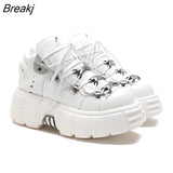 for Women's New Rock Shoes Gothic Chunky Platform Ankle Boots Punk Style Heels Height 6CM Sneakers Lace-up PU Metal