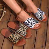 Breakj Cool Slippers Women 2025 New Summer Leopard-Print Sleeve Flat-Bottomed Drag Round Head