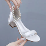 Breakj Cm Thick Heel Sandals Shallow Mouth With Sandals Champagne Satin Cloth Bride White Sandals Women Wedding