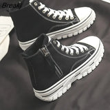 2023 Autumn New Vulcanize Women's Casual Canvas Platform Shoes High Top White Black Platform Sneakers Tennis