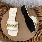 Breakj New Korean Version Of The Metal Chain A Word Cool Slippers Women Wear Flat-Bottomed Fashion