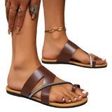 Breakj Summer New Large-Size Women Flat Bottom Water Drill Sandals Sleeves Toe Beach