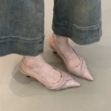 Breakj Gentle Temperament Pointed High-Heeled Shoes Women's Light Mouth Folds Low Heel Single Shoes Behind The Empty Head