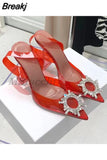 Heels Woman PVC Sandals 2023 Sexy Crystal Heeled Slingbacks Women Pumps Summer Shoes High Heels Wedding Bride