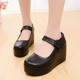 Breakj Waterproof Table Women's Single Shoes Heel Thick Soles Anti-Slip In The Elderly Leather Shoes Mother Shoes Spring And Autumn Slope And Soft-Soled Women's