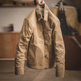 Wax Jackets For Men Pocket Khaki Denim Pocket Jacket Vintage Casual Coat Cotton Solid Slim Jackets
