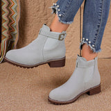Breakj And Winter New Large-Size Women Thick-Bottomed Boots Belt Buckle Decorated Round Head Short Boots