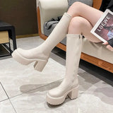 Heel Platform Long Boots for Women Black Patent Leather Knee High Boots Woman Winter 2023 Thick High Heels Punk