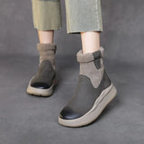 Breakj Velvet Snow Boots Winter Thick Cotton Boots Girl Retro Color Layer Kraft High Help Short Boots Plus
