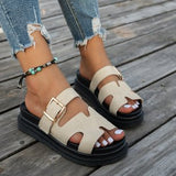 Breakj New Large-Size Slippers Women Thick-Bottomed A Buckle Solid Color Casual Cold Slippers