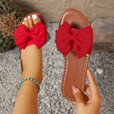 Breakj Flat Bottom Round Head Slippers Women Wearing Bow Flat And Cloth Cold