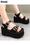 Buckle Gothic Shoes Summer Block Heels Rubber Sole High Quality Platform Sandals Women Gladiator Shoes women