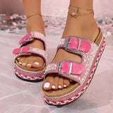 Breakj Buckle Drill Thick Bottom Slippers 2025 Summer New Lady Large Size Beach Cold