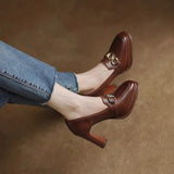 Heels Women's Thick Heel Waterproof Platform Spring 2024 New British Vintage Casual Midmouth Square Head Single