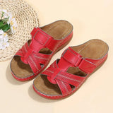 Breakj Large-Size Summer Leisure Retro Slope And Thick-Soled Sewn Shoe Leather One-Character Women's Shoes Slippers