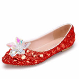 Queen Crystle Cinderella Shoes Rhinestone Women Sexy Lady Wedding Flats Big Size
