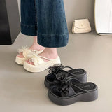 Breakj Summer New Fairy Wind Bow Thick Bottom Cool Slippers Women's Loose Cakes Fashion Wearing