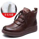 Breakj Cowfrepe Retro Wool Short Boots Women 2025 Winter New Round Head With Martin Boots Plus Cotton