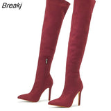 Pointed Toe Zip Over The Knee Boots Super Stiletto Heels Women Thigh High Stretch Autumn Winter Shoes Botas Altas