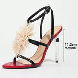 Breakj For The New Round Head Plating Fine High-Heeled Sandals Women's High Heel Lace Shiny Floral