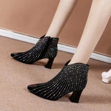 PU Leather Autumn Winter Ankle Boots Zipper Ladies Pumps Square High Heel Women Shoes Size 35-40 Botas Mujer