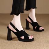 Breakj Summer New One-Word Sandals Women Coarse Heel Toe Sexy Black Waterproof Table 9Cm High