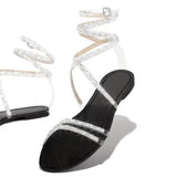 Breakj Women's 2023 Summer New Flat Bottom Water Drill Tied With Sandals Large Women's