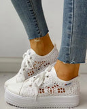 Shoes 2020 Fashion Summer Casual White Shoes Cutouts Lace Canvas Hollow Breathable Platform Flat Shoes Woman