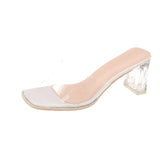 Breakj Red Transparent Sandals Sandals Sand Slippers Women Wear Fashion 2025 New Summer Coarse High Heels Crystal In