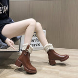 Winter Boots for Women Patent Leather Boots Black Brown Ankle Booties Platform Shoes Goth Punk Warm Shoes