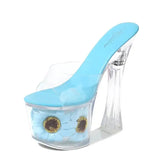 Women Model Shoes Thick Super High heels 17cm Sunflower Waterproof Fishmouth Sandals Transparent Crystal Shoes Wedding