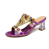 For Women Wearing High-Heeled Slippers In The Summer Of 2024, The New Medium-Heeled Sandals, Crystal Thick Heels, Diamond Sandals And