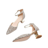 Breakj Shoes Crystal Shoes Women Wedding Shoes White Wedding Shoes Coarse Hedliers Buckle High
