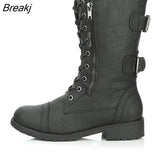 Women Boots Zip Buckle Military Combat Boots Credit Card Pocket Booties Lace Up Black Shoes Motorcycle Boots Take Zipper