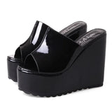 High-heeled Home Women Slippers Waterproof Platform Slides Wedge Sandals Summer New Solid Color Simple 12CM High Heel