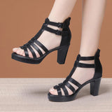 Summer New Medium Heeled Sandals For Women 2023 Summer New Soft Soles Hollowed-Out Large Size Roman