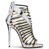 New Roman Shoes Original Single High-Heeled Women's Sandals Gold And Silver Ribbons Wrapped With Open