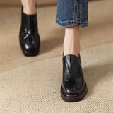 Breakj Thick Heel With High Heel Deep Mouth Square Head Single Shoes Female 2024 Spring New Versatile Comfortable Small Leather Shoes Cover Foot Low