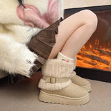 Breakj New Fur Belt Buckle Snow Boots Women Thick And Velvet Thick Thick Thick Cotton