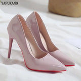 Red Sole Pumps Stiletto Sexy Pointed Toe Patent Leather Female Work Shoe White Wedding Party High Heels Sexy Woman