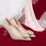 Breakj Scent Single Shoes Women's Coarse Heel 2025 New Spring And Autumn Wedding Shoes Bridal Shoes Tip High Heels Design Sense