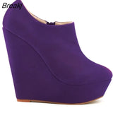 Autumn Winter Boots For Women Wedges Platform Flock Women's Ankle Fashion Short Boot Shoes