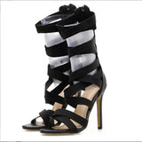 Fashion Fluorescent Green Stretch Fabric Zipper Women Sandals Peep Toe High Heels Hollow Out Ankle Boots