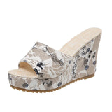 Size Women's Shoes A Word New Round Head Casual Flowers Thick Bottom Fish Mouth Slope Outside Wearing Cool Slippers