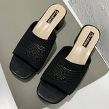 Slippers 2022 summer Fashion Fly Weave Outdoor Sandals Women Closed Toe Comfort Slippers Women Medium Heel