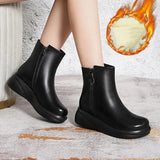 Black Boots for Women Winter Boots Warm Plush Shoes PU Leather Booties Woman Fashion Designer Western Botas