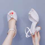 Breakj Cm Coarse Fish Mouth Sandals Square Sandals White Pearl Wedding Dress Sandals Pearl Wedding Shoes