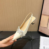Breakj Temperament Water Drill Head Thin Heel Women's Shoes 2025 Spring New Denine Low- Heel Large-Size Single-Shoe High
