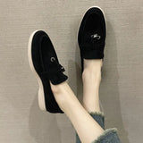 Summer New Sweet Women's Flat Shoes Bean Shoes Autumn Lazy Solid Color Round Head Single Shoes Women's 42 Plus Size