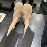 Shoes Female Autumn Winter Wear 2023 A Foot Pedal Bean Shoes Flat Korean Version Plus Velvet Warm Pregnant Women Cotton Ladle